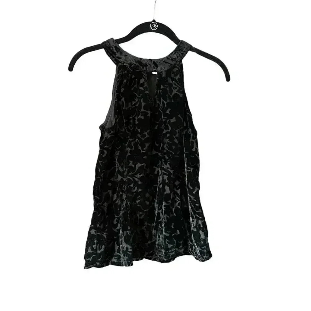Elegant Black Velvet Floral‎ Burnout Sleeveless Top Evening Cocktail Party